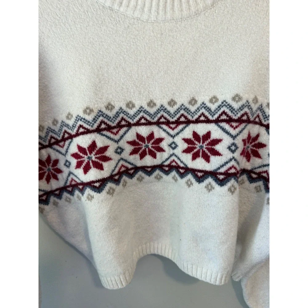 Hollister Women Cream Fair Isle Snowflake Cropped Mock Neck Sweater Small 2014